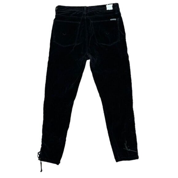 Hudson Nix High Rise Lace Hem Black Velvet Cropped Skinny Pants Size 29 - Picture 7 of 14